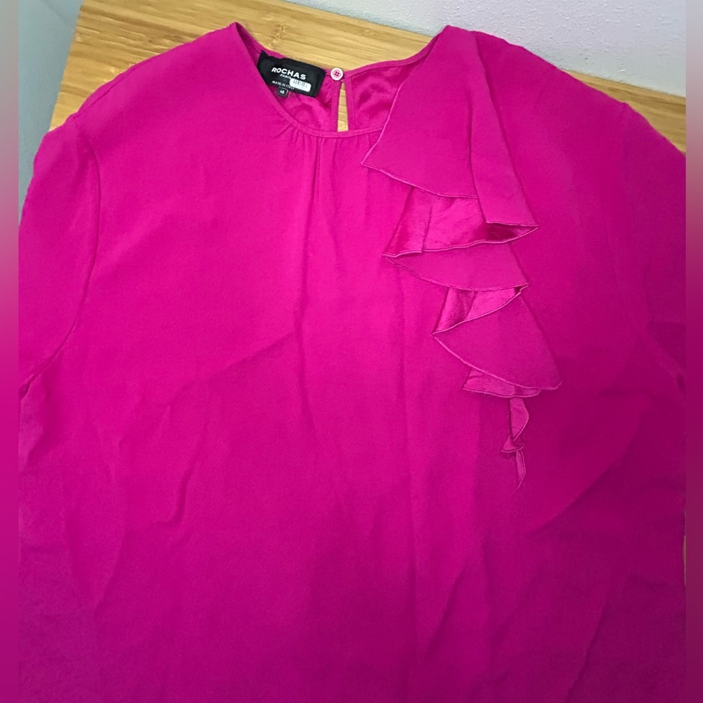 EUC RTR ROCHAS PARIS RUFFLE TOP WITH BACK KEYHOLE DETAIL FR48 - Picture 3 of 8
